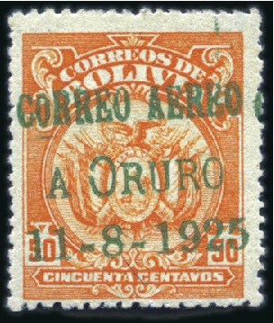 Stamp of Bolivia 1925 Airmail 50c orange, three mint singles all wi