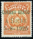 Stamp of Bolivia 1925 Airmail 50c orange, three mint singles all wi