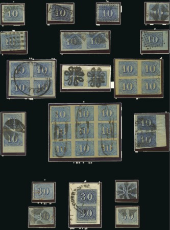 Stamp of Brazil 1854-61 "Coloridos" : Selection mounted on two Sco
