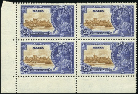 Stamp of Malta 1935 Silver Jubilee varieties; 1/2d with "lightnin