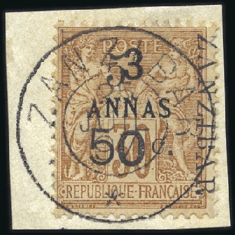 Stamp of Colonies françaises » Zanzibar (Poste française) 1897 5 et 50c sur 3a sur 30c, type VI, tirage 48, 