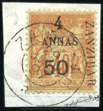 Stamp of Colonies françaises » Zanzibar (Poste française) 1897 5 et 50c sur 4a sur 40c, Sélection de 8 timbr