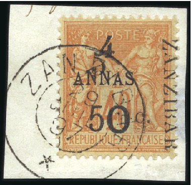 Stamp of Colonies françaises » Zanzibar (Poste française) 1897 5 et 50c sur 4a sur 40c, type IV, tirage 18, 