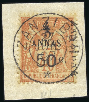 Stamp of Colonies françaises » Zanzibar (Poste française) 1897 5 et 50c sur 4a sur 40c, type VI, tirage 24, 