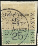 Stamp of Colonies françaises » Zanzibar (Poste française) 1897 Bordures supérieures : n°37 (tir 50), 38 (tir