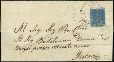 Stamp of Italian States » Tuscany 1857 (Sep 1) Wrapper to Firenze with 1857 2c blue,
