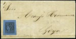 Stamp of Argentina 1856 Corrientes: 1 Real black on blue, attractive 