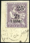 Stamp of Colonies françaises » Zanzibar (Poste française) 1904 Série complète de 13 timbres obl. sur fragmen