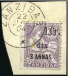 Stamp of Colonies françaises » Zanzibar (Poste française) 1904 Série complète de 13 timbres obl. sur fragmen