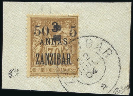 Stamp of Colonies françaises » Zanzibar (Poste française) 1904 50 et 5 sur 3a sur 30c obl., tirage 100, TB, 