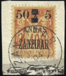 Stamp of Colonies françaises » Zanzibar (Poste française) 1904 n°58 à 61, 63 et 64, obl. sur fragment, TB, s