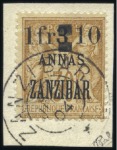 Stamp of Colonies françaises » Zanzibar (Poste française) 1904 n°58 à 61, 63 et 64, obl. sur fragment, TB, s