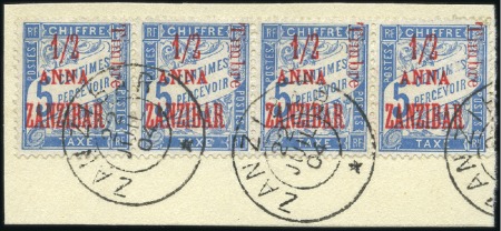 Stamp of Colonies françaises » Zanzibar (Poste française) 1904 n°68 en bande de 4 obl., TB, rare en multiple