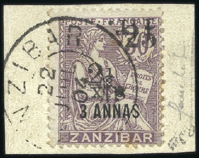 Stamp of Colonies françaises » Zanzibar (Poste française) 1904 Variété "surcharge renversée" n°65b obl., TB,