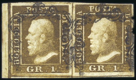 Stamp of Italian States » Sicily 1859 1g Rust Brown used pair, with close to very l