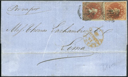Stamp of Chile 1854 Desmadryl & 1855 Second London Printing: 5c p