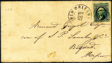 Stamp of United States 1861 10c (68), target cancel but affixed over addr
