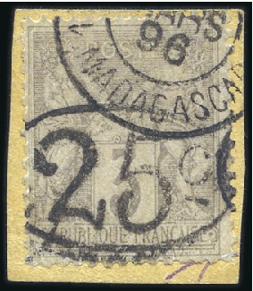 Stamp of Colonies françaises » Madagascar (Poste française) 1896 Ellipse 25c sur 3c gris obl. mars 96 sur peti