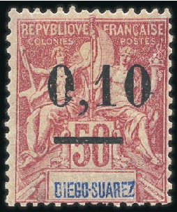 Stamp of Colonies françaises » Madagascar (Poste française) 1902 Diégo-Suarez 0.10 sur 50c petits zéros, neuf,
