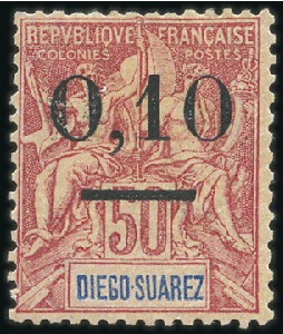 Stamp of Colonies françaises » Madagascar (Poste française) 1902 Diégo-Suarez 0.10 sur 50c gros zéros, neuf, T