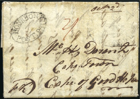 Stamp of Colonies françaises » Réunion 1812 Rarissime cachet "BOURBON POST PAID" sur lett