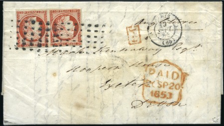 Stamp of France 1849 40c orange foncé en paire bien margé obl. rou
