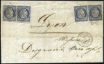 Stamp of France 1849 25c bleu, sélection de trois lettres : deux p