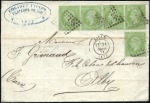 Stamp of France 1871 5c vert pâle sur bleu: sélection de trois let