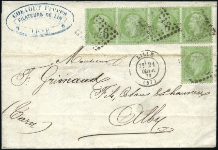 Stamp of France 1871 5c vert pâle sur bleu: sélection de trois let