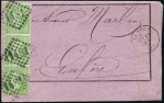 Stamp of France 1871 5c vert pâle sur bleu: sélection de trois let