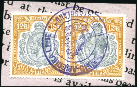 Stamp of Bermuda 1932 KGV 12s6d grey and orange pair tied on small 