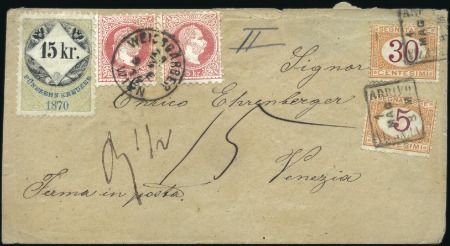 Stamp of Austria 1874 (May 29) Envelope to Italy with 1867-80 5k re