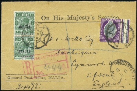 Stamp of Malta 1918 O.H.M.S. envelope from the G.P.O sent registe