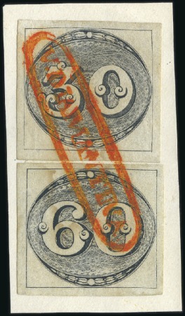 Stamp of Brazil 30r black & 60r black, both superby tied together