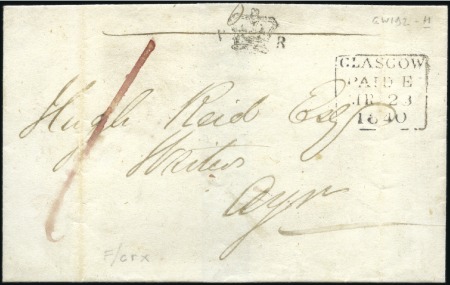 Stamp of Great Britain » Postal History » Pre-Adhesive & Stampless 1840 (Mar 23) Wrapper from Glasgow to Ayr with ver