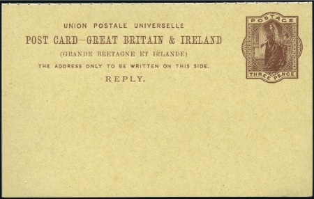Stamp of Great Britain 1892 3d UPU foreign reply paid postcard essay in b