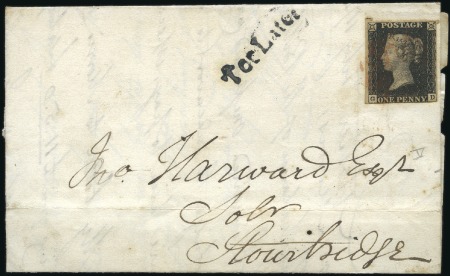 Stamp of Great Britain » 1840 1d Black and 1d Red plates 1a to 11 Plate 5 GD, three margins, faintly tied by red MC