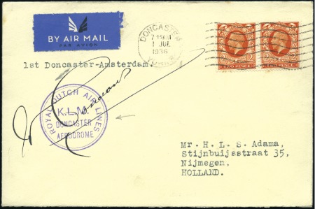 Stamp of Great Britain 1936 (Jul 1) 1st Doncaster-Amsterdam flight, sent