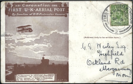 Stamp of Great Britain 1911 UK First Aerial Post card (design in brown),