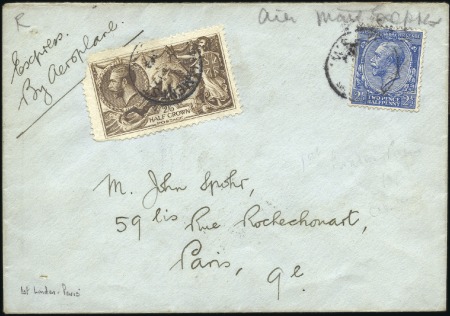 Stamp of Great Britain 1919 (Nov 10) 1st London to Paris flight, envelope