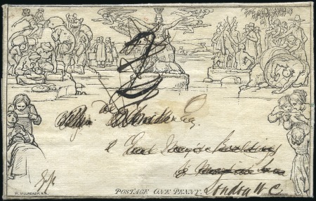 Stamp of Great Britain » 1840 Mulreadys & Caricatures 1862 (Jul 30) 1d Mulready lettersheet, stereo A17,