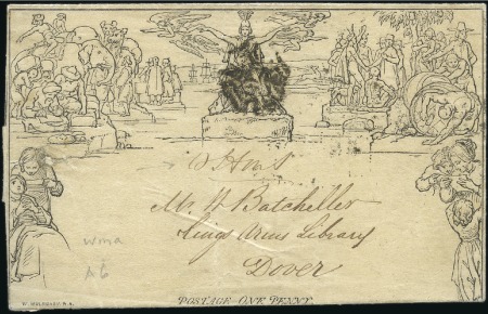 Stamp of Great Britain » 1840 Mulreadys & Caricatures 1842 (Oct 27) 1d Mulready lettersheet, stereo A6,