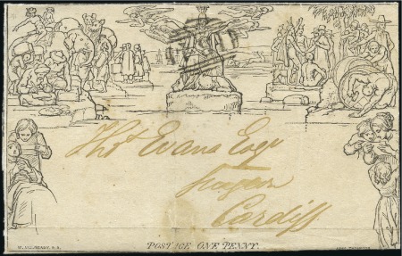 Stamp of Great Britain » 1840 Mulreadys & Caricatures 1847 (Jul 23) 1d Mulready lettersheet, stereo A25,