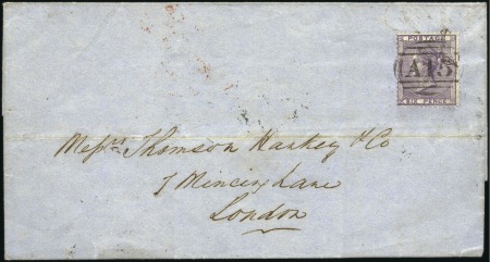 Stamp of Grenada 1859 Folded cover to London franked by GB 1856 6d 