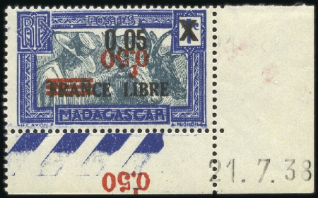 Stamp of Colonies françaises » Madagascar (Poste française) 1942 Variété "0.50" RENVERSEE sur 0.05 sur 1c, neu