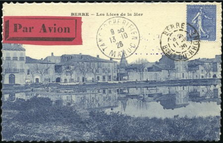 Stamp of France 1926 Vol Berre-Tanger : 1F semeuse obl. Berre 11.1