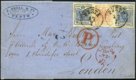 Stamp of Austria 1858 Cover from Pesth to London with 9k blue (MP I