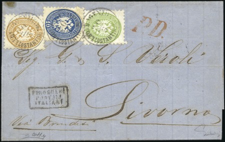 Stamp of Austria » Offices in the Turkish Empire 1868 Superb three-colour franking from Constantino