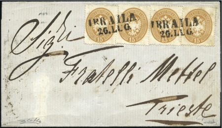 Stamp of Romania » Austrian Levant Post Offices 1864 Cover to Trieste franked by 1863 15s brown x4