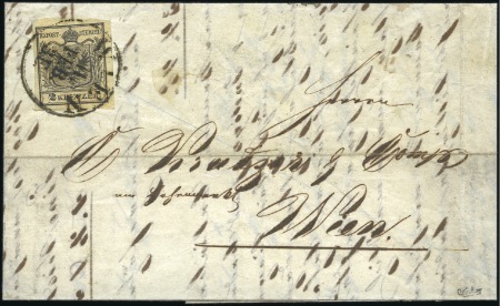 Stamp of Austria 1850 2k black tied by Wien cds to 1854 local cover